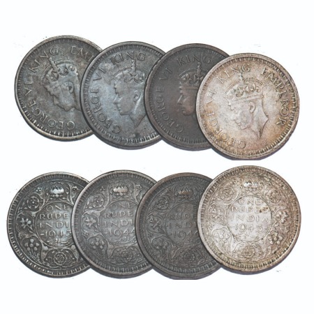 George VI, Half Silver, Rupee, (4 coins), Lahore Mint, 1) 1944, D/II, 'L' raised, Security