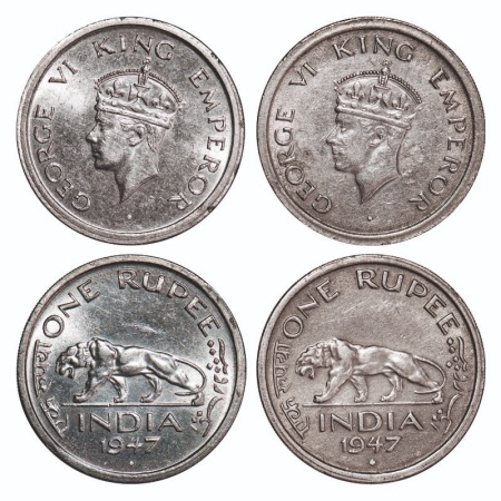 George VI, Nickel, Rupee, (2 coins), 1947, Bombay Mint, E/IV, Diamond, Security edge, 1) S