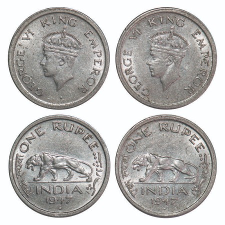George VI, Nickel, Rupee, (2 coins), 1947, Bombay Mint, E/IV, Diamond, Security edge, 1) S