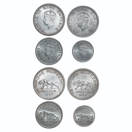 George VI, Nickel, 1947, (4 coins), 1) Rupee, Bombay Mint, E/IV, Diamond, Security edge, N