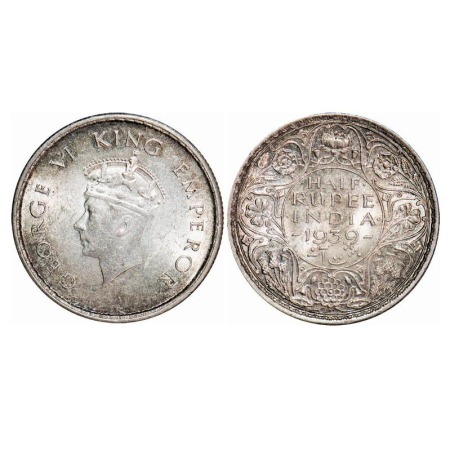 George VI, Silver, Half Rupee, 1939, Bombay Mint, A/I, Head Type I, Dot, Milled edge. F. P