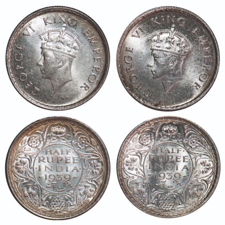 George VI, Silver, Half Rupee, (2 coins), 1939, 1) bombay Mint, A/I, Head Type I, Dot, mil