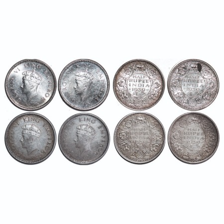 George VI, Silver, Half Rupee, (4 coins), 1939, 1, 2 & 3) Bombay Mint, A/I, Dot, Head Type