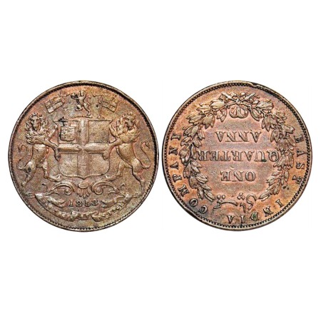 Victoria Queen, Copper, Quarter Anna, 1858, R. Heaton & Sons., Birmingham Mint, Two leaves