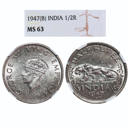 George VI, Nickel, Half Rupee, 1947, Bombay Mint, C/IV, Head Type II, Diamond, Milled edge