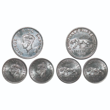 George VI, Nickle, (3 coins), 1) Half Rupee, 1947, Bombay Mint, C/IV, Diamond, Milled edge