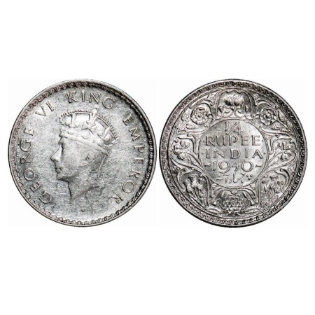 George VI, Half Silver, 1/4 Rupee, 1940, Bombay Mint, Head Type I, Rev I, Dot, Milled edge