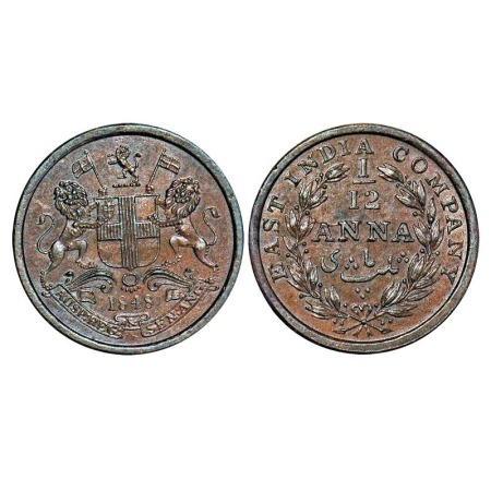 Victoria Queen, Copper, 1/12 Anna, 1848, Calcutta Mint, Die crack on Rev, Wreath with 23 B