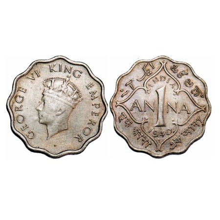 George VI, Copper-Nickel, 1 Anna, 1940, Bombay Mint, Dot, Head Type I. F. Prid 973. GK 138