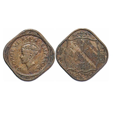 George VI, Copper-Nickel, 1/2 Anna, 1947, Bombay Mint, Dots by India, Dash-Dot-Dash. F. Pr