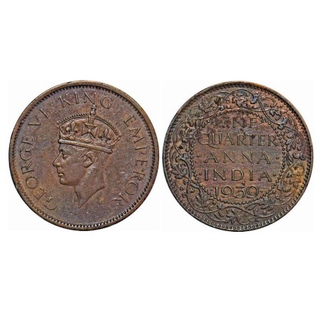 George VI, Bronze, Quarter Anna, 1939, Calcutta Mint, Head Type II, No dot. F. Prid Unlist