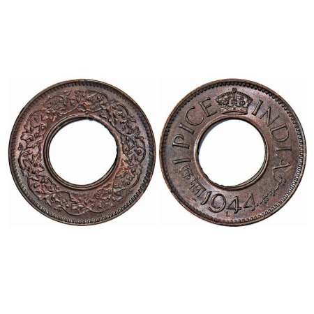 George VI, Bronze, 1 Pice, 1944, Lahore Mint, High crown, 'L' raised. F. Prid. GK 1441. Mi
