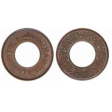 George VI, Bronze, 1 Pice, 1945, Lahore Mint, Flat Crown, 'L' raised. F. Prid 701. GK 1446