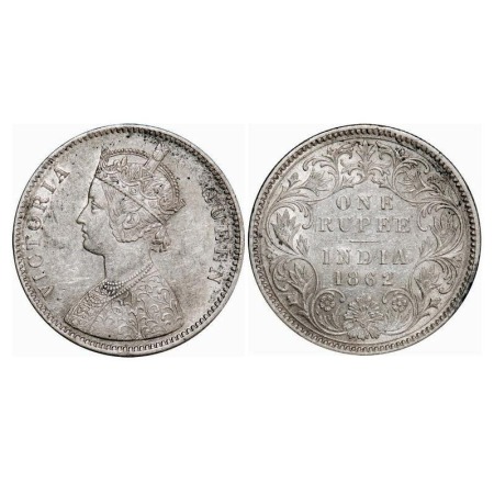 Victoria Queen, Silver, Rupee, 1862, Calcutta Mint, A/III/0/0, w/o initial 'J'. F. Prid 65