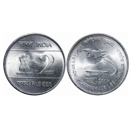 2007, 2 Rupees, FSS, 5.77g, Indian Airforce, Calcutta Mint. SR 20.18. Uncirculated, Scarce