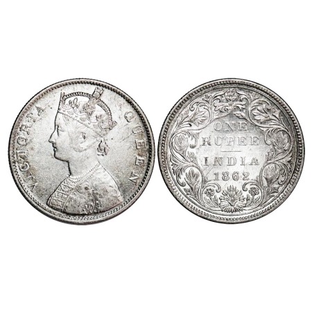 Victoria Queen, Silver, Rupee, 1862, Bombay Mint, B/II/0/0. F. Prid 58. GK 271. Extremely 