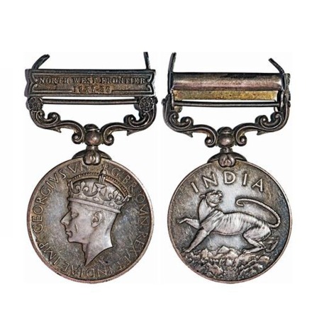 India General Service Medal, George VI, Silver, North West Frontier 1937-39 bar, Rev: an I