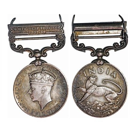 India General Service Medal, George VI, Silver, North West Frontier 1937-39 bar, Rev: an I