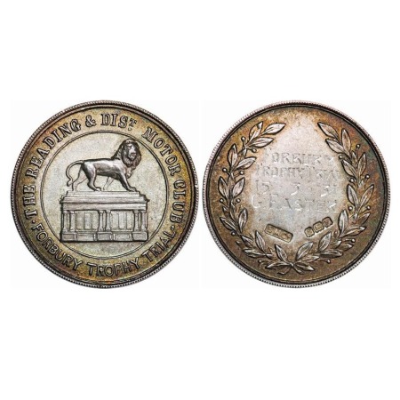 Motor Car Medal, Silver, 12.58g, Obv: Lion on building, THE READING & DIST. MOTOR CLUB , F