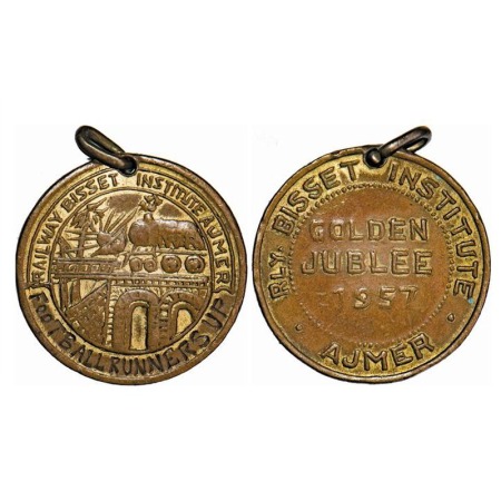 Railway Medal, Brass, 8.28g, Railway Bisset Institute Ajmer, Footbal Runners Up. Golden Ju
