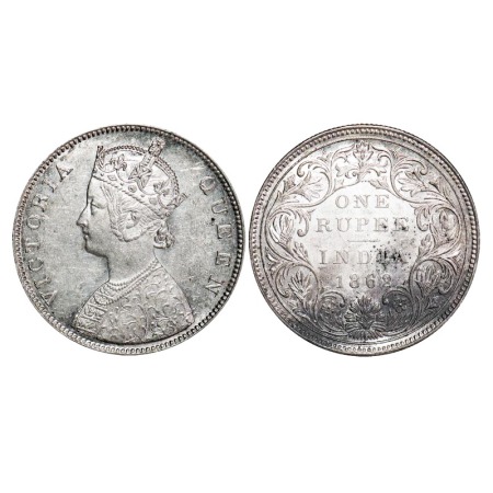 Victoria Queen, Silver, Rupee, 1862, Bombay Mint, B/II/2/0, Ghost on Rev. F. Prid 71. GK 2