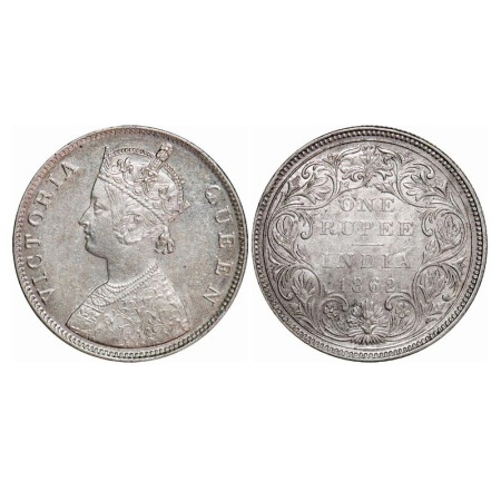 Victoria Queen, Silver, Rupee, 1862, Bombay Mint, B/II/2/0, Ghost on Rev. F. Prid 71. GK 2