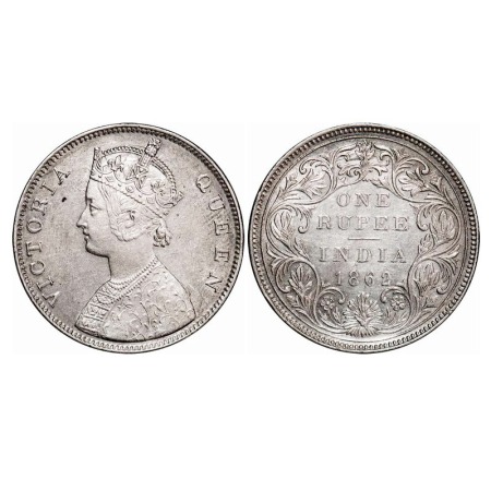 Victoria Queen, Silver, Rupee, 1862, Bombay Mint, B/II/2/0, Die doubling of letters in Vic