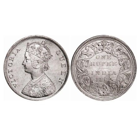 Victoria Queen, Silver, Rupee, 1862, Bombay Mint, B/II/2/0, Ghost on Rev, Die doubling of 