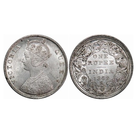 Victoria Queen, Silver, Rupee, 1862, Bombay Mint, B/II/0/4, Dots arranged are oblong in sh
