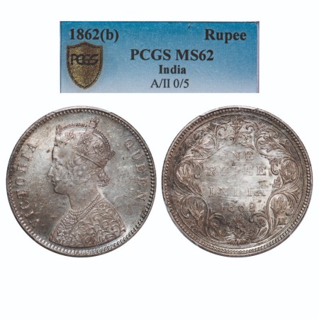 Victoria Queen, Silver, Rupee, 1862, Bombay Mint, A/II/0/5, Complete 'D' in India, w/o ini