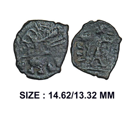 Later issue of Kashmir Smast, Anonymous issue (c. 155-130 BC) Copper Unit, 0.97g, Obv: Kin