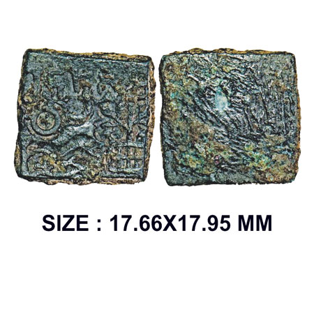 Bhadra Dynasty, Dambhadra, Vidisha region, (c. 200-150 BC) Copper Karshpana, 4.30g, Obv: F