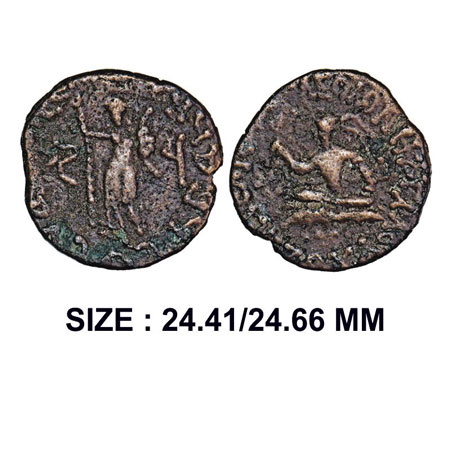 Indo-Scythians, Azes I (c. 58-12 BC), Copper Tetradrachm, 8.62g, Obv: King seated cross-le