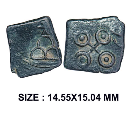 Satavahanas, Prakashe, North Maharashtra type, Copper, 1.80g, Obv: Three arch hill with cr