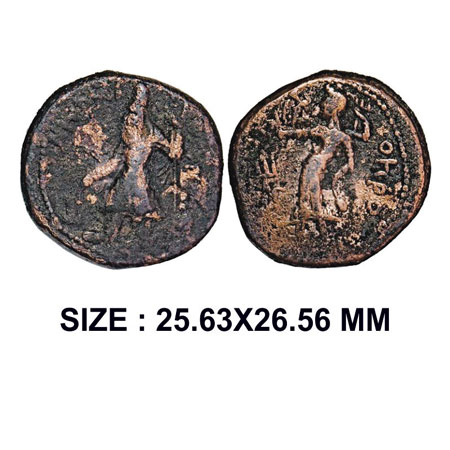 Kushanas, Kanishka I, Copper Unit , 16.95g, Obv: King diademed and crowned, standing facin