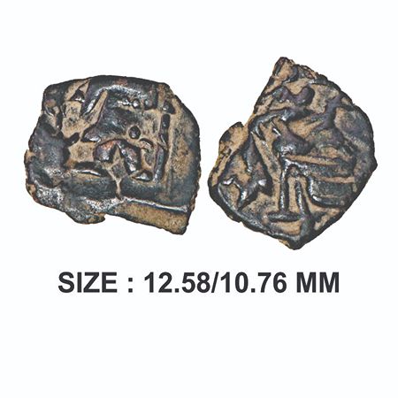 Kashmir region, (3rd-4th AD) Copper Unit, 1.25g, Obv: King standing facing Right, Rev: Ath