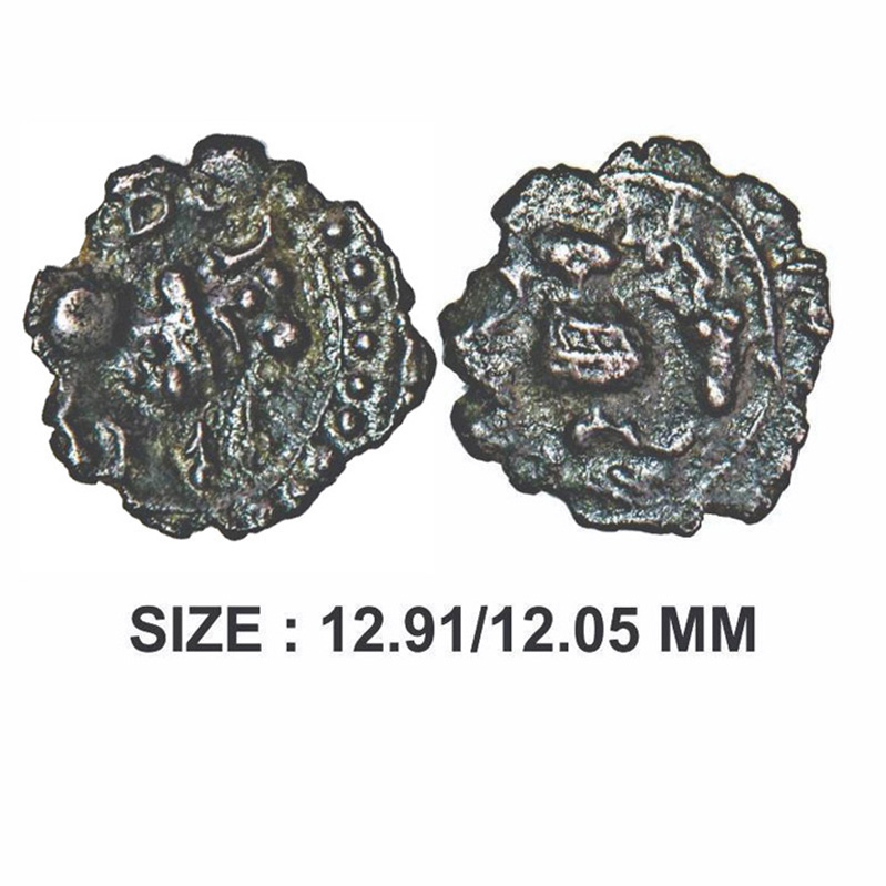 Post-Vakataka (c. 450-600 AD), Khandesh Region, Potin Unit, 3.39g, Vishnukundin type, Obv: