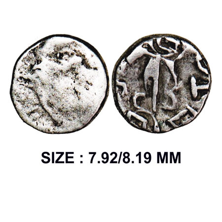 Huns of Sind and Punjab, Shri Ranavigraha (c. 600-700 AD), Silver Damma, 0.50g, Obv: Profi