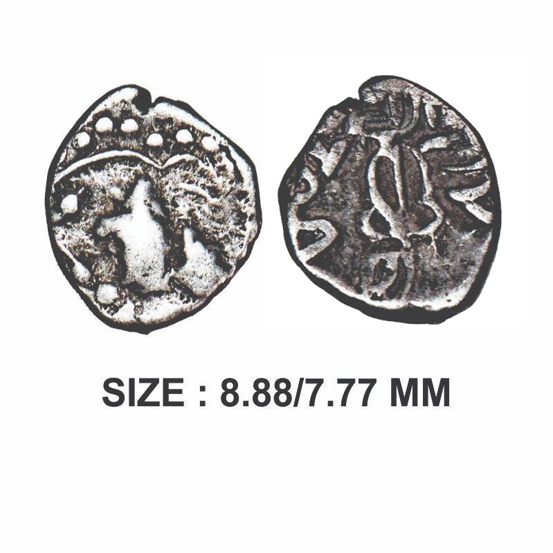 Huns of Sind and Punjab, Shri Ranavigraha (c. 600-700 AD), Silver Damma, 0.43g, Obv: Profi