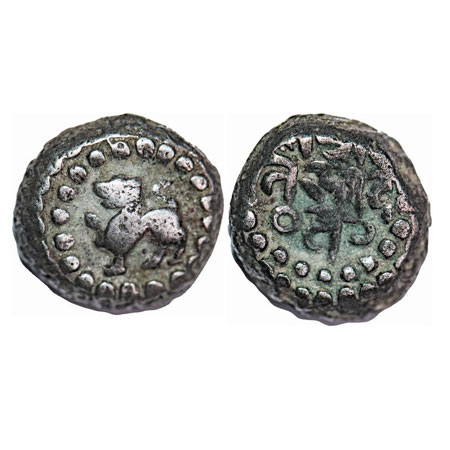 Chowhans of Ranthambhor, Jaitra Simha (c. 1275 AD), Silver Dramma, 4.64g, Obv: Lion facing