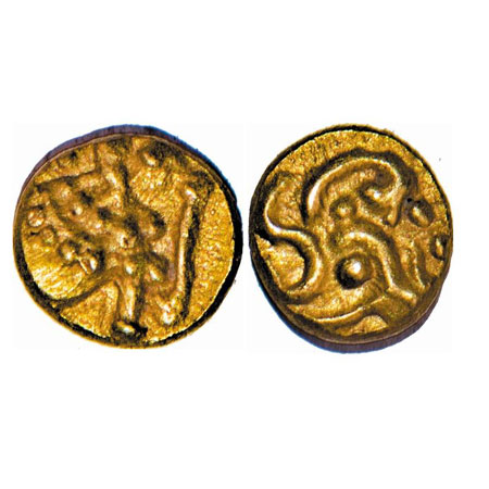 Western Gangas, Gold Gajapati Fanam, 0.37g, Obv: Caparisoned Elephant to right, Rev: Flora