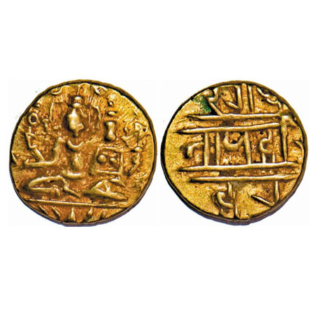 Vijayanagara kingdom, Harihara II, 1377-1404AD, Gold Pratapa (Half Varaha), 1.70g, Obv: Lo