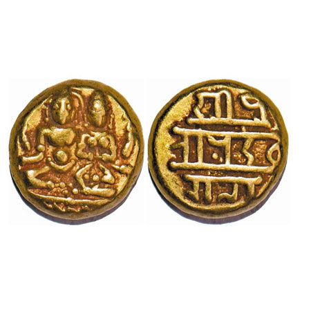 Vijayanagara kingdom, Devaraya I or II, 15 Cen AD, Gold Varaha, 3.38g, Obv: Shiva seated i