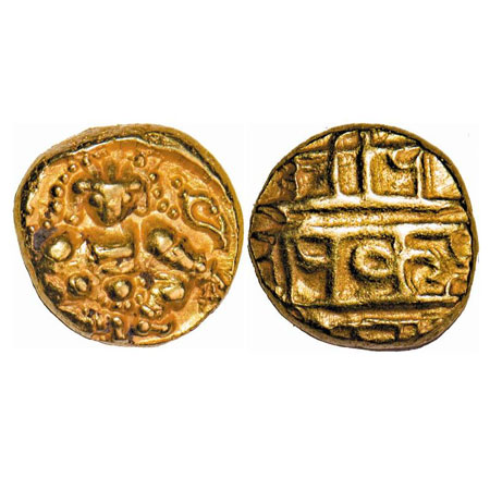 Vijaynagar Kingdom, Krishnadevaraya (c. 1509-1529 AD), Gold Pagoda, 3.37g, Obv: Balkrishna