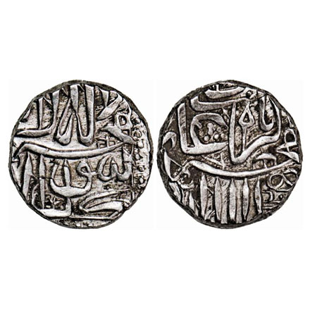 Akbar, Mulher Silver ½ Rupee (Mahmudi), 5.64g, (Mulher type), Obv: kalima shahada, Rev: ja