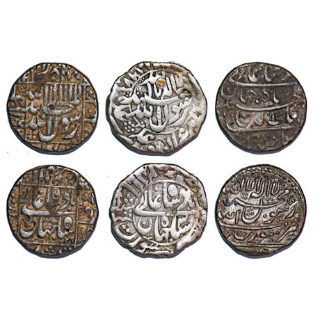 Shah Jahan I, Silver Rupee (3 different type Coins), Surat Mint, AH 1063/26 RY (square are