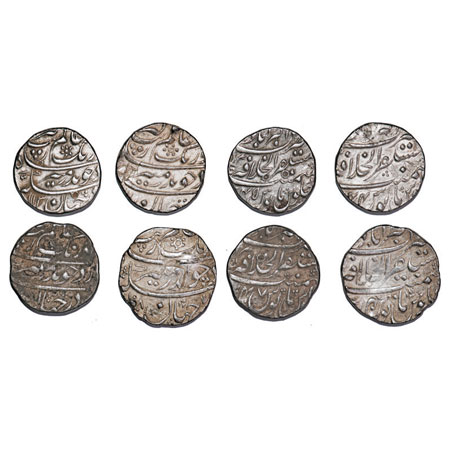 Aurangzeb, Silver Rupee (4 Coins), Mustaqir ul Khilafat Akbarabad Mint, AH 1108/40, 1111/4