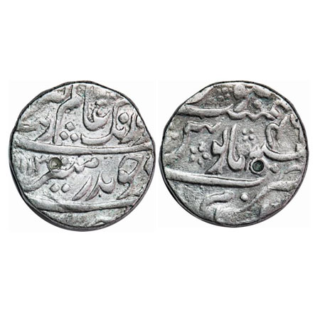 Aurangzeb, Silver Rupee, 11.16g, Islamabad (Mathura) Mint, AH 1113/46 RY, mint at bottom. 