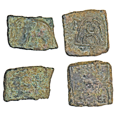 Post Mauryan, Eran, Uninscribad anonymous symbol type, countermark, Copper Karshapana, (2 