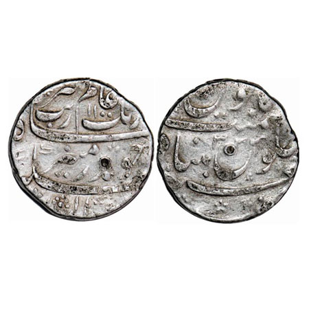 Aurangzeb, Silver Rupee, 11.43gm, Khujista Buniyad Mint, AH 1100. Mint name divided in 2nd